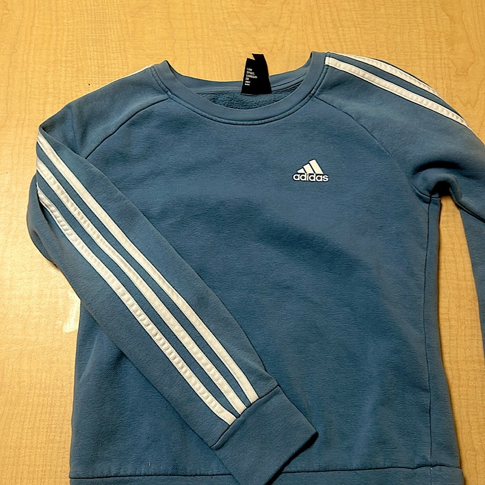 adidas sweatshirt, blue, striped, extra-small, 4-6